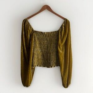 Anthropologie Velvet Smocked Puff Long Sleeve Top Size XS Gold Balloon Sleeve